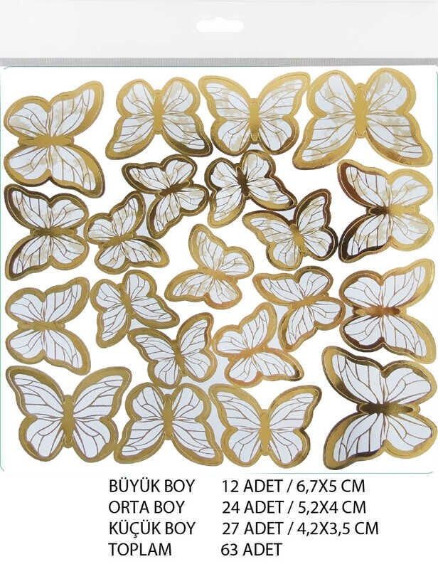KELEBEK DEKORATİF SÜS VARAKLI BEYAZ SET:63 ADET