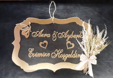Süslü İçi Şeffaf Dikdörtgen Evimize Hoşgeldiniz Kapı Süsü