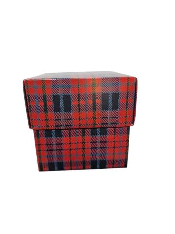 10x10x10 cm Yılbaşı Piti Kare Çizgili (Kırmızı Siyah) Komple Karton Hediyelik Kutular
