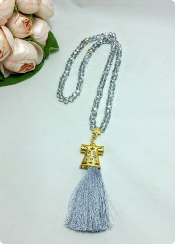 30 Lu Gümüş Kristal Cam, Kaftan İmameli Tesbih 99 lu