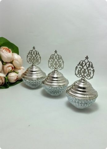 20 Adet Metal Kubbe ve Tepelikli Kristalize Cam Kase-Lokumluk
