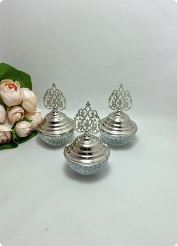 20 Adet Metal Kubbe ve Tepelikli Kristalize Cam Kase-Lokumluk