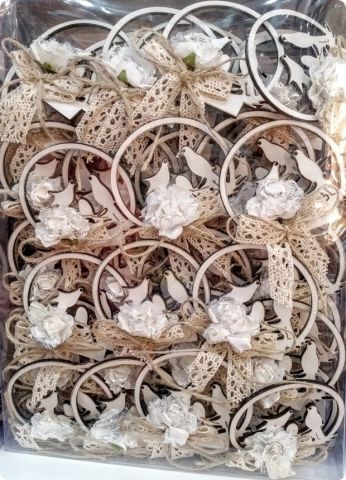 Ahşap Kuşlu Süslü  Magnet (Söz, Nişan, Nikah, Şekeri)