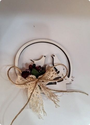 Ahşap Kuşlu Süslü  Magnet (Söz, Nişan, Nikah, Şekeri)