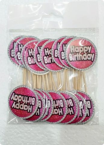 20 li Happy Birthday Süsleme Kürdanı (Cupcake - Muffin -kek dekoratif kürdan)