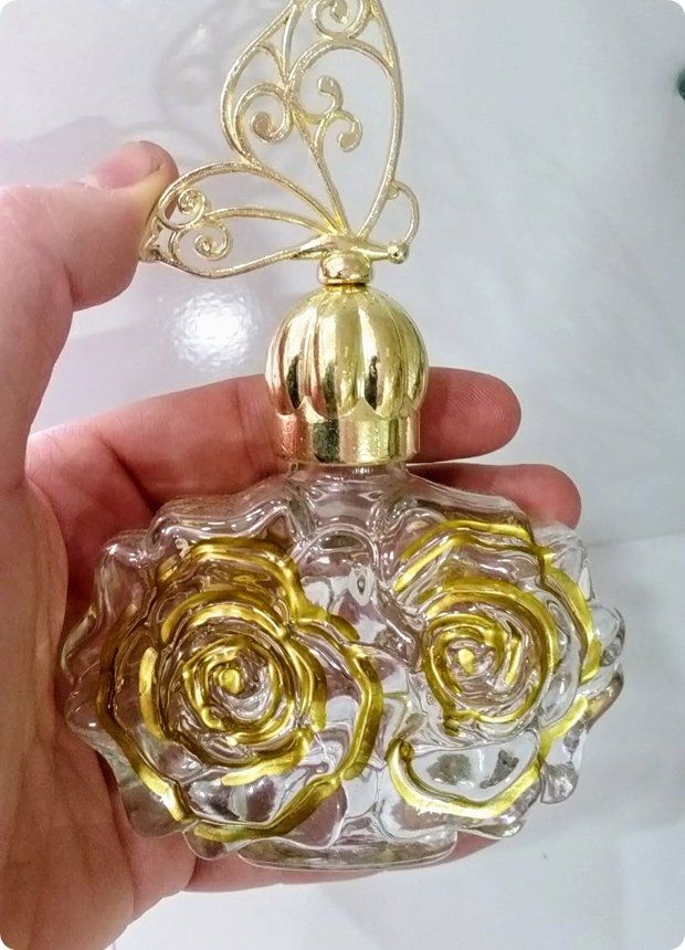 20 li Yaldızlı Güllü Cam Nikah Şekeri Şişe (Metal Kelebek Tepelikli)