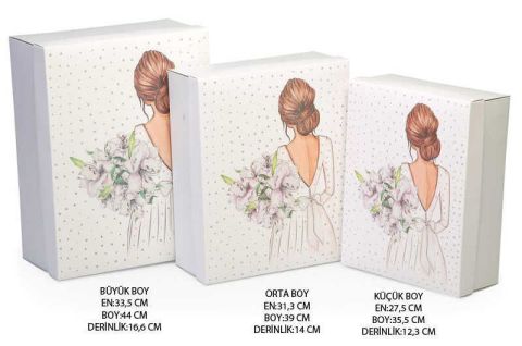 GELİN BOHÇA KUTUSU ÇİÇEKLİ 3 LÜ SET