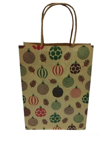 12 Li 19x26 cm Büküm saplı Kağıt Çanta-Poşet Kraft Yılbaşı Cici Toplu