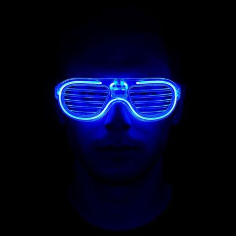 Mavi Led Işıklı Parti Gözlüğü - Neon Glow Şerit Gözlük 3 Modlu