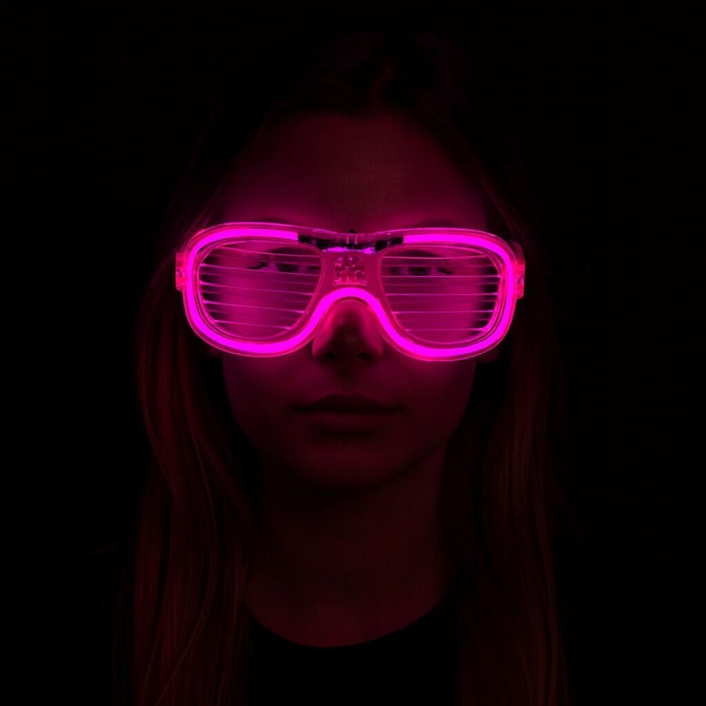 Pembe Led Işıklı Parti Gözlüğü - Neon Glow Şerit Gözlük 3 Modlu