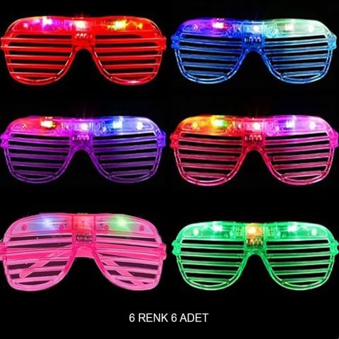 Işıklı Panjur Şeritli Led Parti Gözlüğü 6 Renk 6’lı Set