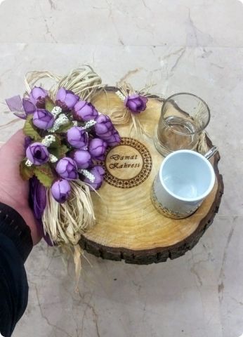 Süslü Kütük damat kahvesi Tepsi & Fincan Seti