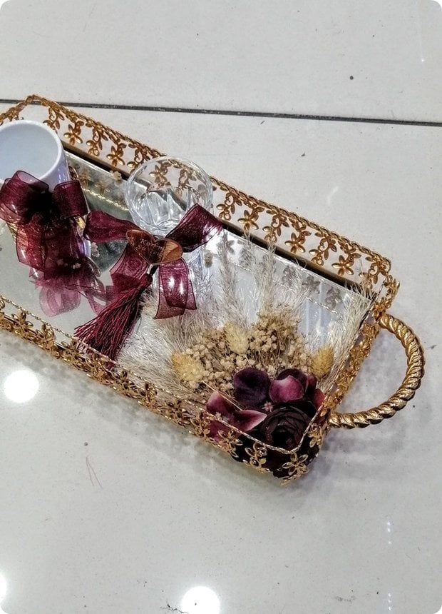 Süslü Papatya Aynalı Damat Kahvesi Tepsisi