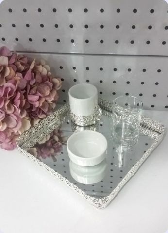 Metal Aynalı Damat Tepsi fincan takımı