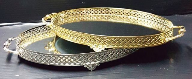 Gül desenli oval söz nişan tepsisi (26x40 cm)