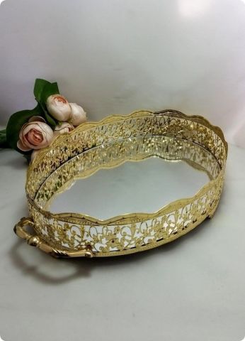 oval aynalı telkari tepsi (34x26 Cm)