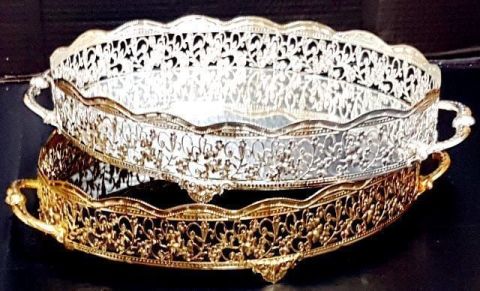 oval aynalı telkari tepsi (34x26 Cm)
