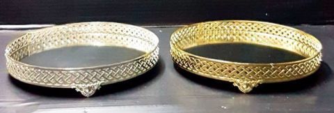 Büyük metal güpürlü Yuvarlak aynalı tepsi 35 cm