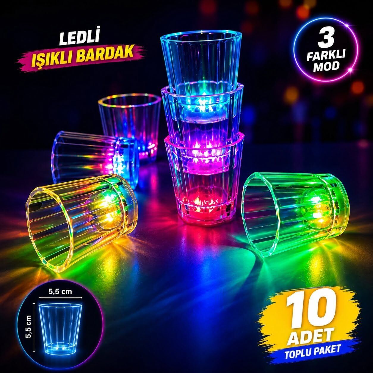 10 lu LED Işıklı Parti Bardağı Seti