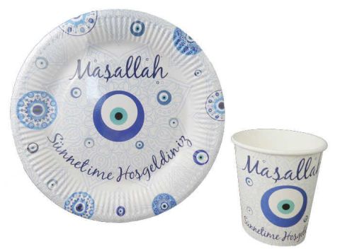 8 Lİ KARTON BARDAK MAŞALLAH SÜNNETİME HOŞGELDİNİZ 8 OZ