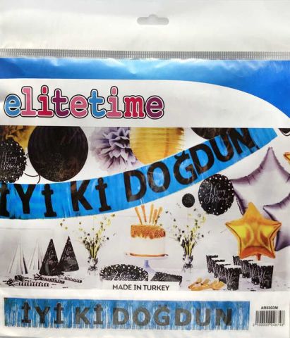 İYİKİ DOĞDUN BANNER PÜSKÜLLÜ METALİZE MAVİ