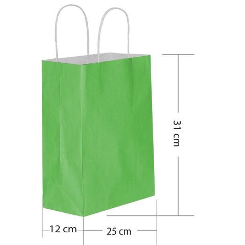 25 Li 25x31 cm Büküm saplı Kağıt Çanta-Poşet Yeşil
