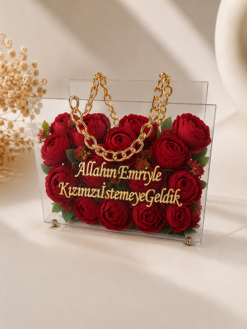 Kız isteme Çiçeği & Mika zincirli çiçek çantası