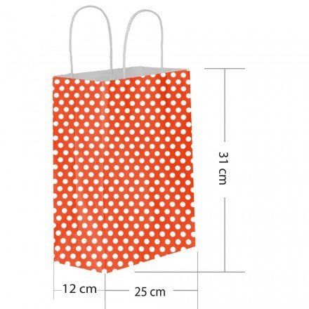 25 Li 25x31 cm Büküm saplı Kağıt Çanta-Poşet Kırmızı Puanlı