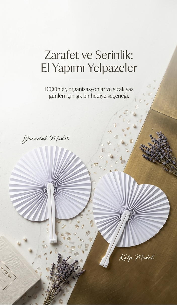 Plastik Saplı Üzeri Kağıt (Yuvarlak-Kalp) Yelpaze