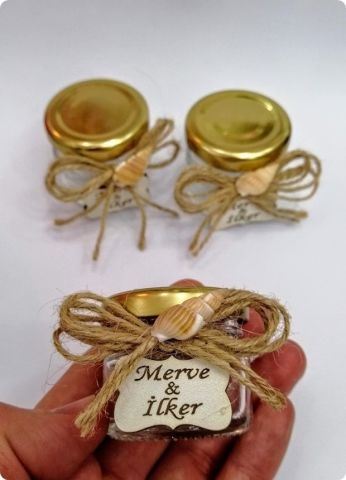 20 Adet Deniz Kabuklu kalpli kavanoz nikah şekeri