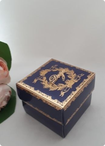 20 li 8x8x6 Cm Varak Baskılı Karton Lacivert Kutu