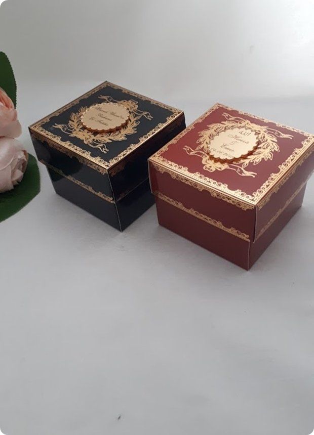 20 li 8x8x6 Cm Varak Baskılı Karton Bordo Kutu