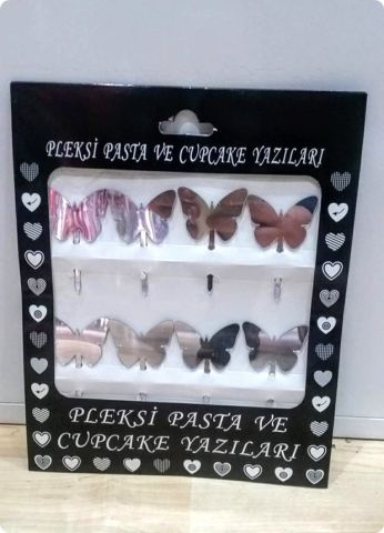 8 Li Kelebek Pleksi ayna cup cake, pasta süsü