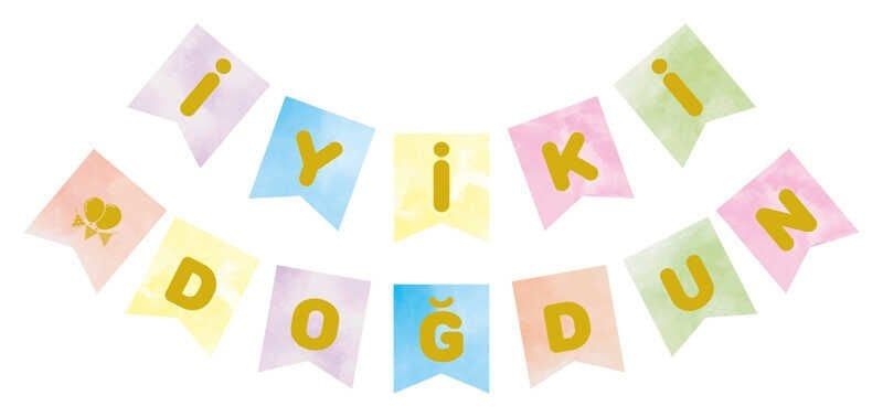 İYİKİ DOĞDUN MAKARON FLAMA RENGARENK ALTIN