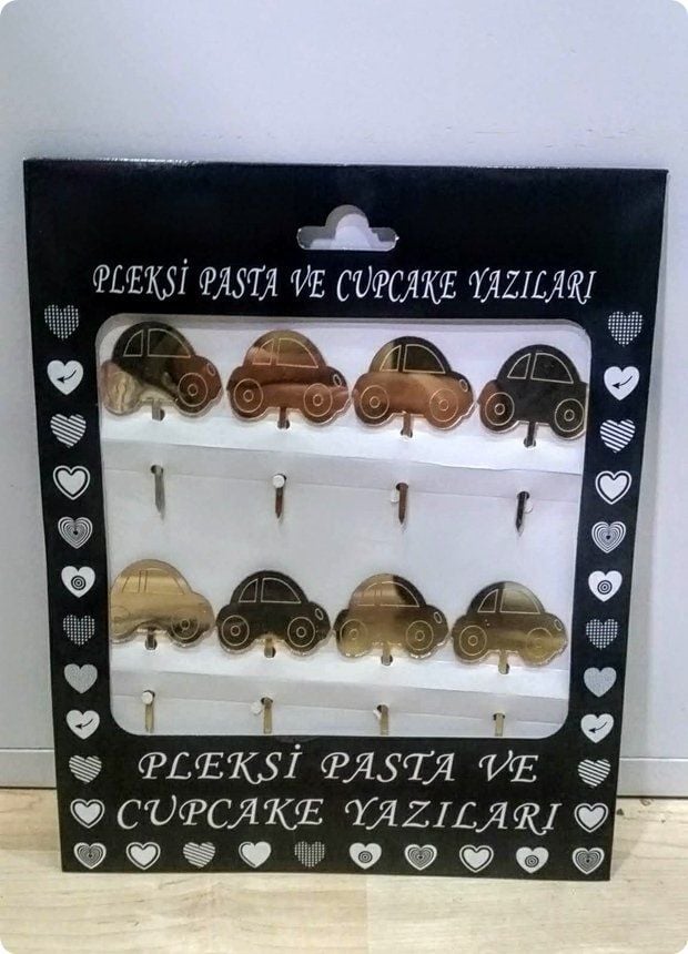 8 Li Araba Pleksi Ayna cup cake, pasta süsü