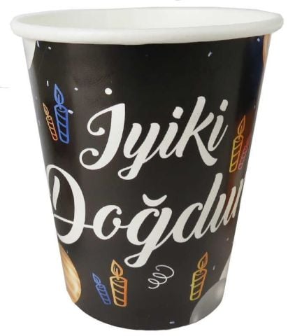 8 Lİ BARDAK KARTON İYİKİ DOĞDUN BALONLU SİYAH 8OZ