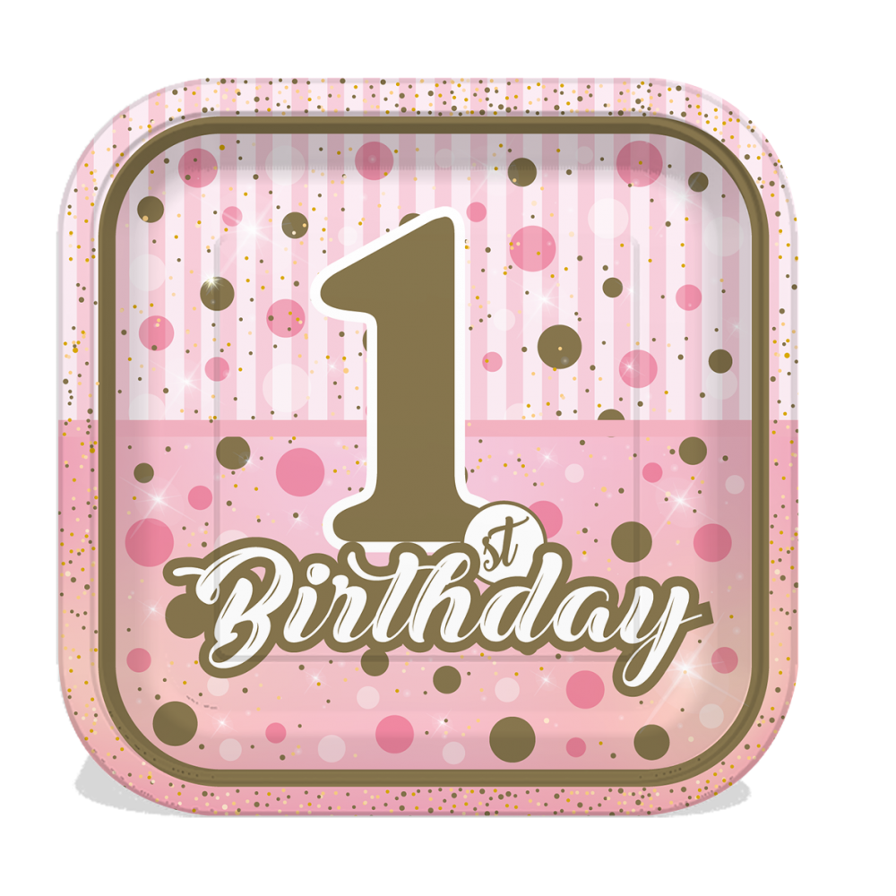 8 Li 1 Yaş Kare Happy Birth Day Karton Tabak