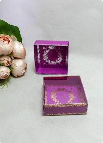 50 li 8x8x3 cm Altı Baskılı Karton Asetat Kapaklı Kına Kutu