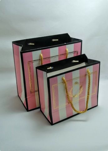 10 Lu (20x20 Cm) Çizgili Pembe Karton Çanta, Poşet
