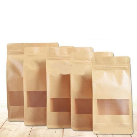 Doypack Pencereli Kraft Kalın Kilitli Kese Kağıdı