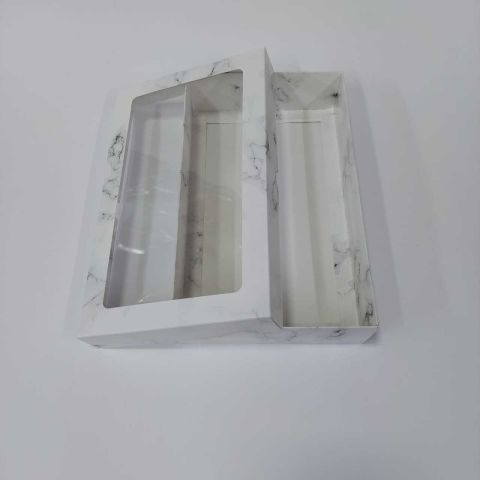 25x15x5 cm Pencereli Mermer Desenli Karton Asetat Kutu
