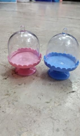 12 li Mini Kurabiye / Cupcake Sunum Mika Fanus (Pembe-Mavi Ayaklı)