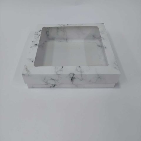 20x20x5 cm Mermer Desenli Altı Karton Pencereli Asetat Kutu