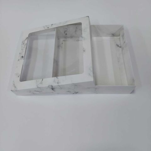 20x20x5 cm Mermer Desenli Altı Karton Pencereli Asetat Kutu