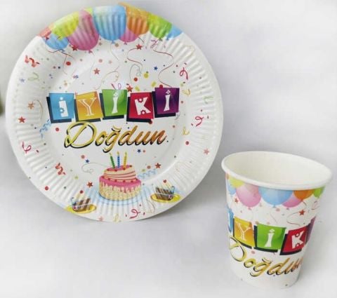 TABAK KARTON İYİKİ DOĞDUN BALONLU BEYAZ 23 CM PK:8