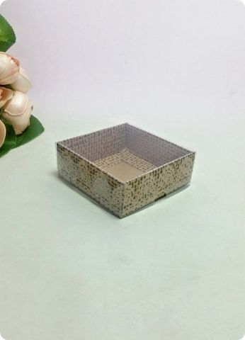 50 li 8x8x3 cm Altı Karton (Dantel Desenli) DEmonte Asetat Kapaklı Kutu