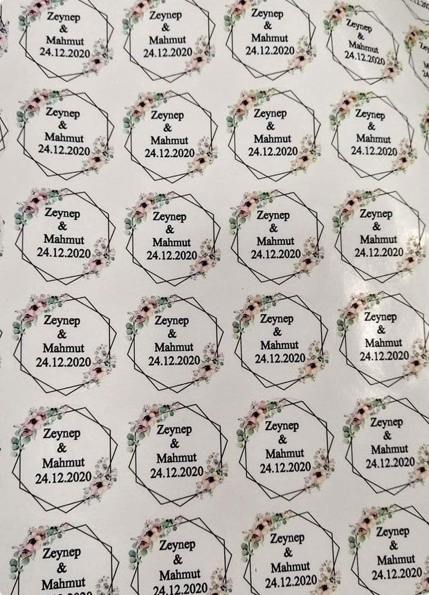 Söz Nikah Yıldız Çiçekli Yuvarlak etiket 1 Sayfa(54 adet)