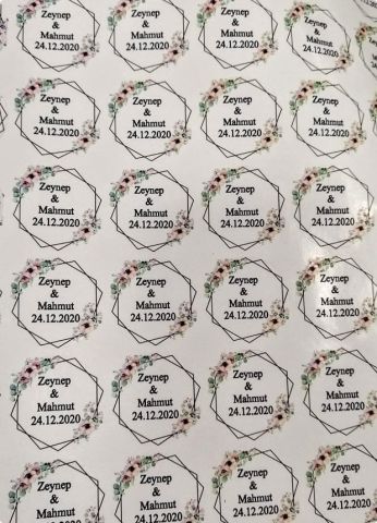 Söz Nikah Yıldız Çiçekli Yuvarlak etiket 1 Sayfa(54 adet)