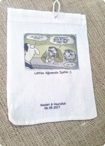 50 Adet İsme Özel Baskılı Ham Bez / Çuval Kese ( 10x15 cm)
