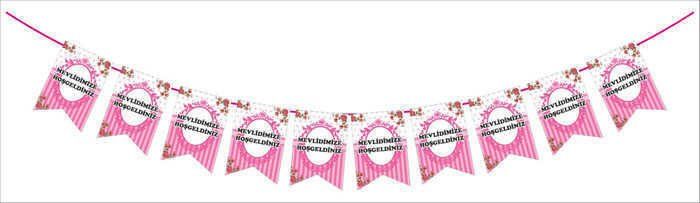 FLAMA MEVLİDİMİZE HOŞGELDİNİZ ÇİFT TARAFI BASKILI PEMBE PK:1-300